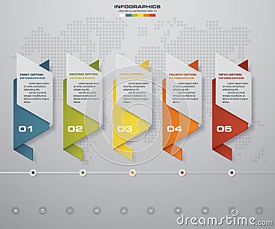 5 steps Timeline infographic element. 5 steps infographic, vector banner can be used for workflow layout. Vector Illustration