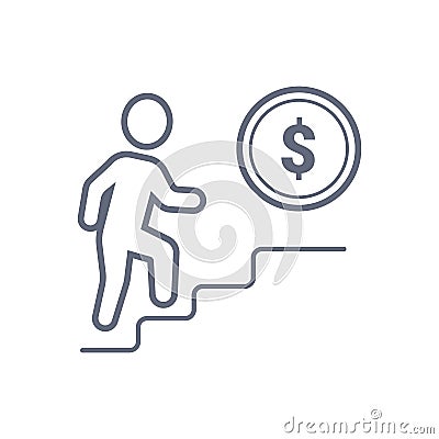 Steps to money, coin, vector business concept illustration. Line icon Vector Illustration