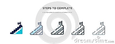 Steps to complete icon in different style vector illustration. two colored and black steps to complete vector icons designed in Vector Illustration