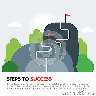 Steps to success concept. Next level, upgrade reach goal, higher and better, motivation and improvement Vector Illustration