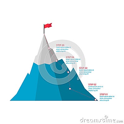 5 Steps to success infographics. Road to goal , move up, motivation. Path to the target`s achievement Vector Illustration