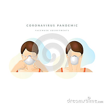 Steps to Wear Protective Face Mask - Icon Vector Illustration