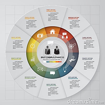 10 steps vector circle for infographic. Template for diagram. Vector Illustration