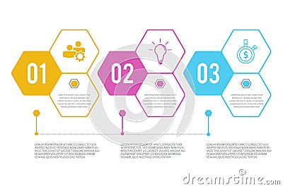3 steps workflow infographic with in flat style on the white background Vector Illustration
