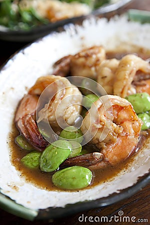 Ster-fried Thai Flat Beans with Shrimp paste Stock Photo