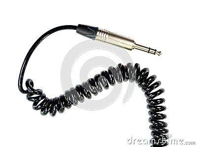 Stereo audio headphone jack with cable on white background. Stock Photo