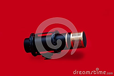 Stereo microphone on red background Stock Photo