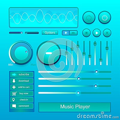 Stereo music player volume button control set vector Vector Illustration