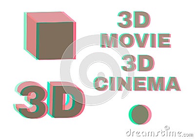 3d effect movie, cinema. Stereoscopic vision. No transparency stereo effect. Isolated on white. Vector graphic illustration. Vector Illustration