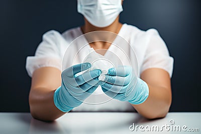 Sterile care doctor puts on white gloves, maintaining medical hygiene Stock Photo