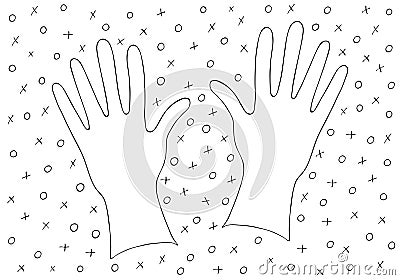 Sterile gloves hand drawn with a black line. Personal protective equipment. Coloring Cartoon Illustration