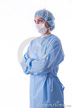 Sterile nurse or sugeon looking to the side Stock Photo