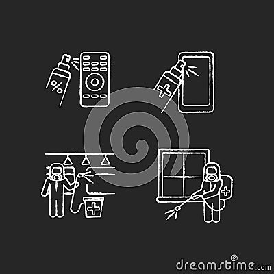 Sterilization chalk white icons set on black background Vector Illustration