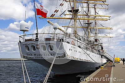 The stern of the Dar MÅ‚odziezy tall-ship Editorial Stock Photo