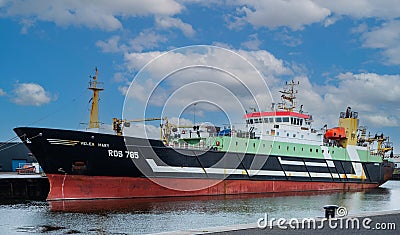 Stern Trawler HELEN MARY ROS 785 at Trawlerkade IJmuiden Stock Photo