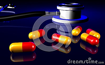 Stethescope and capsules Cartoon Illustration