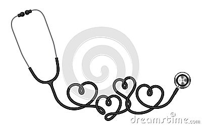 Stethoscope black color and heart sign symbol made from cable Vector Illustration