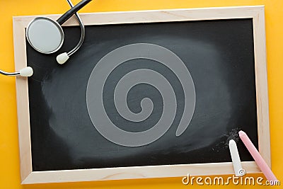 Blank blackboard and stethoscope Stock Photo