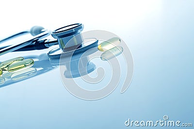 Stethoscope on blue background Stock Photo