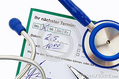 Stethoscope and calendar. Medical appointment Stock Photo