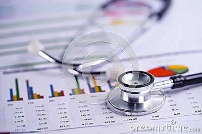 Stethoscope, Charts and Graphs spreadsheet paper, Finance, Account, Statistics, Investment, Analytic research Stock Photo