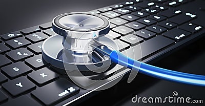 Stethoscope on a computer keyboard Cartoon Illustration