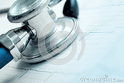 Stethoscope and ECG as a concept of risk for heart disease Stock Photo