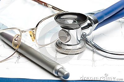 Stethoscope on electrocardiogram chart Stock Photo