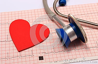 Stethoscope, Electrocardiogram graph report and heart shape Stock Photo