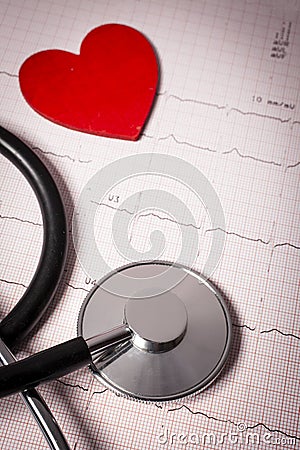 Stethoscope and electrocardiogram Stock Photo