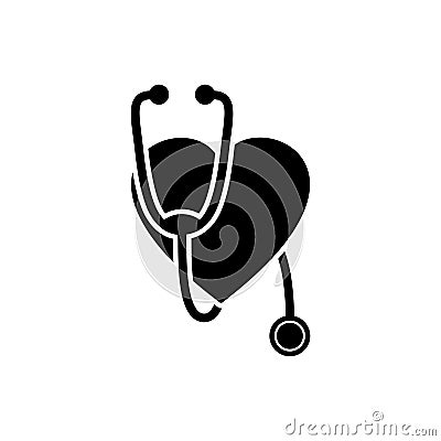 Stethoscope and heart symbol. Listening heartbeat icon isolated on white background Vector Illustration
