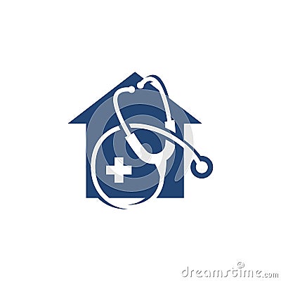 Stethoscope House Medical Logo Design Vector. Home Clinic Health Care Vector Vector Illustration