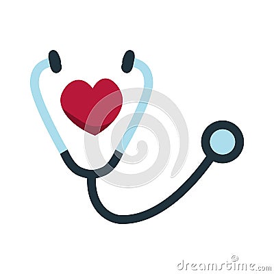 Stethoscope icon with heart shape. Health care and medicine concept. Heartbeat hearing equipment. Medical instrument for Vector Illustration