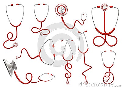 Stethoscope icon set, medical equipment for doctor, heart shape, vector illustration Vector Illustration