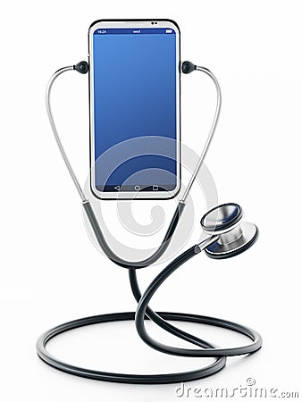 Stethoscope listening to the smartphone. 3D illustration Cartoon Illustration