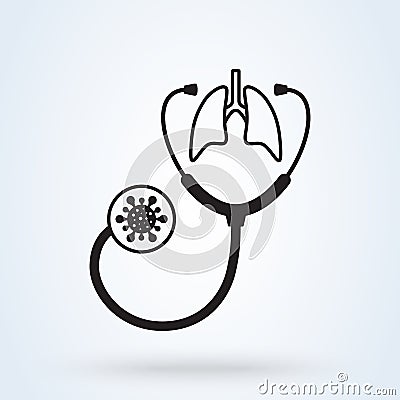 The stethoscope listens to the lungs infected with the virus. Diagnosis of the disease. Vector illustration Vector Illustration