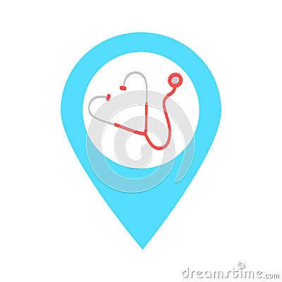 Stethoscope location map pin icon. Element of map point for mobile concept and web apps. Icon for website design and development, Stock Photo