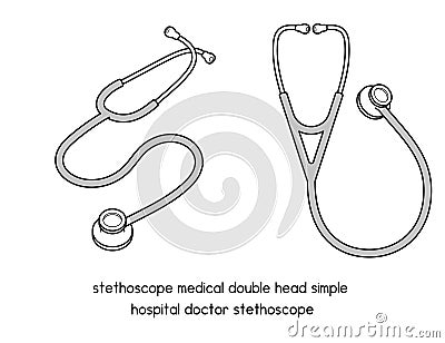 Stethoscope medical double head Simple hospital doctor diagram for experiment setup lab outline vector Vector Illustration