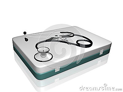 Stethoscope and Medical Kit Stock Photo