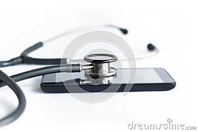 Stethoscope and mobile phone. Stock Photo