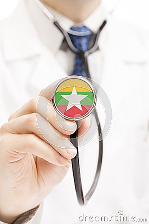 Stethoscope with national flag series - Burma - Myanmar Stock Photo