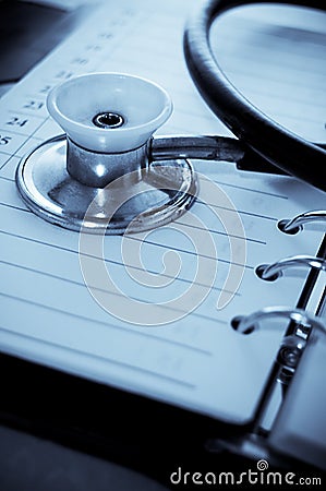 Stethoscope and notebooke Stock Photo