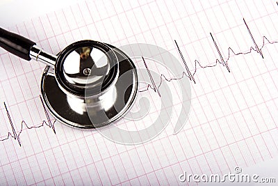 Stethoscope Over A Electrocardiogram Stock Photo