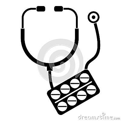 Stethoscope, pills icon, simple style Vector Illustration