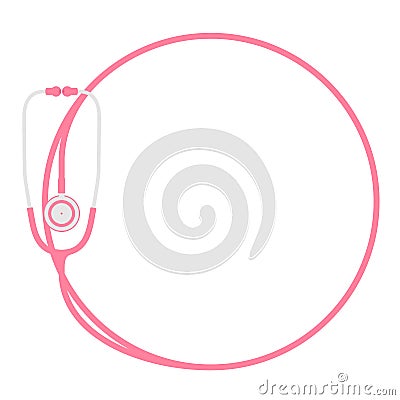 Stethoscope pink color and circle shape frame made from cable flat design Vector Illustration