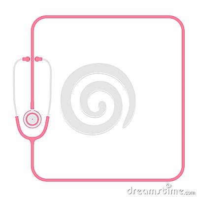 Stethoscope pink color and square shape frame made from cable flat design Vector Illustration