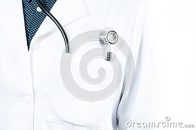 Stethoscope in a pocket of a doctor`s white lab coat Stock Photo