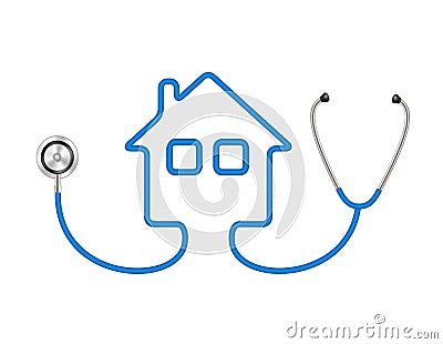 Stethoscope in shape of house in blue design Vector Illustration