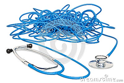 Stethoscope tangled knot concept. 3D rendering Stock Photo