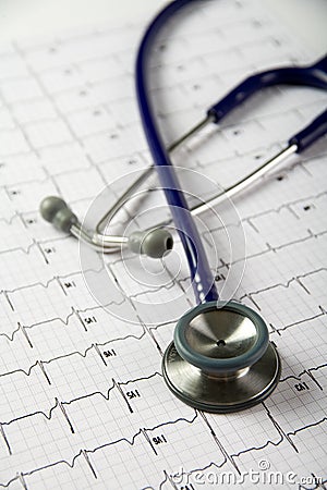 Stethoscope on top of an EKG Stock Photo